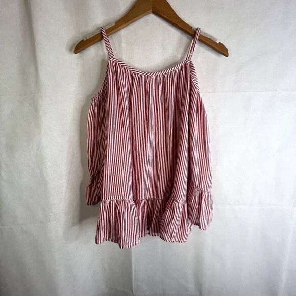 Beach Lunch Lounge Bell Statement Sleeve Blouse Striped Cold Shoulder Size XS - Picture 2 of 11